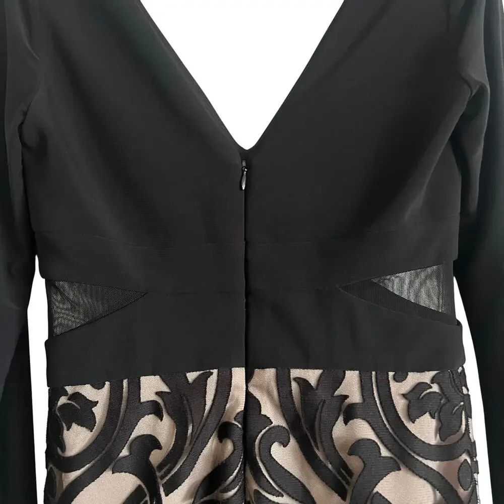 Xscape Black Flocked Mesh Mermaid Gown Long Sleeve Formal Dress 8 - Picture 7 of 9
